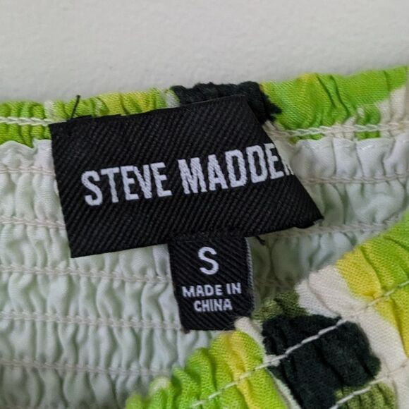 Steve Madden Sunny Lime Challis Midi Dress l Off Shoulder Lime Print Dress Small - Picture 4 of 5